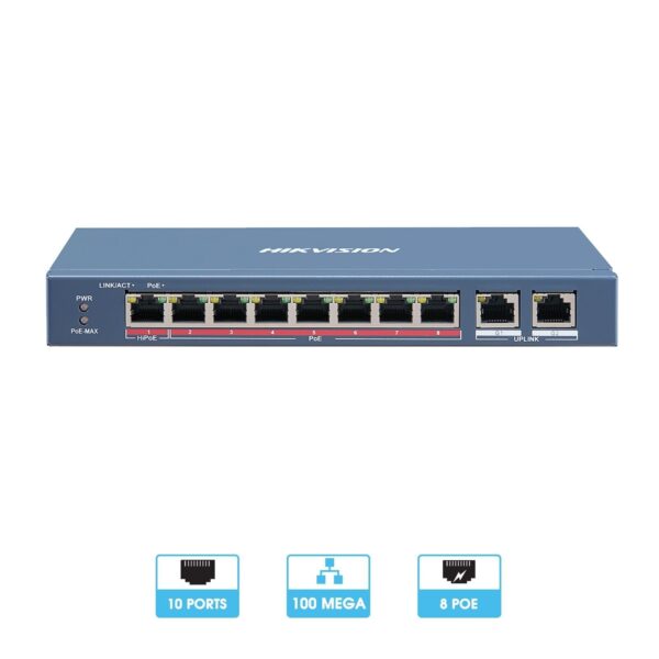 Switch 8 ports POE + 2 ports Uplink 1000 Mbps | Transmission jusqu'? 300 m?tres