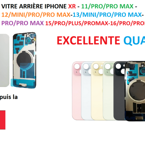 VITRE ARRIÈRE SUR PLAQUE IPHONE 14/PLUS-15/PLUS/PRO/PROMAX-16/PLUS/PRO/PROMAX